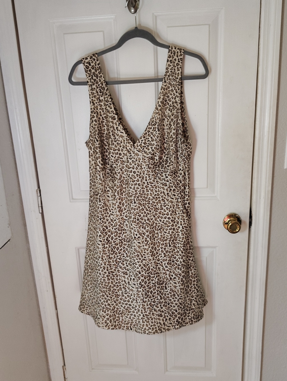 Pink Leopard Print V-Neck Slip Dress - Neutral Tan & Black